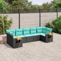 7-delige Loungeset met kussens poly rattan zwart