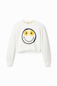 Kort sweatshirt met Smiley® - WHITE - XL