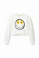 Kort sweatshirt met Smiley® - WHITE - XL - thumbnail