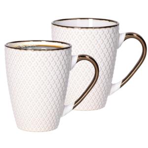 Koffiemokken Harlekijn - 2x stuks - Keramiek - wit/goud - 300 ml - 8 x 11 cm