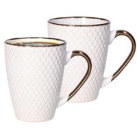 Koffiemokken Harlekijn - 2x stuks - Keramiek - wit/goud - 300 ml - 8 x 11 cm