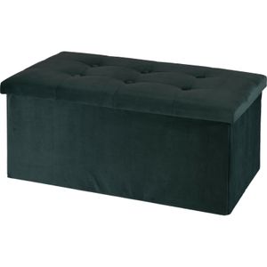 Poef/hocker/krukje - opbergbox - donkergrijs - fluweel polyester - 76 x 40 x 38 cm - opvouwbaar