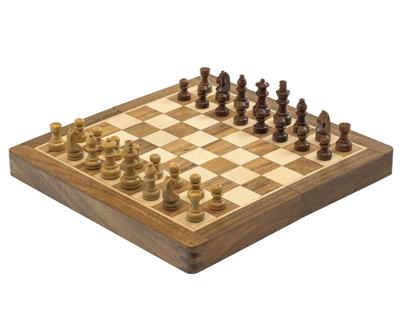 Deluxe Opvouwbare Houten Reisset met Magnetisch Schaakbord van 25 cm