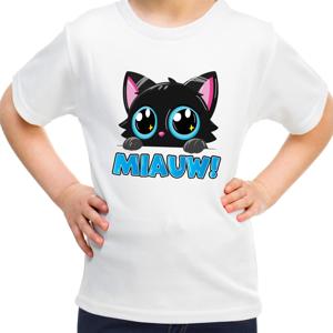 Verkleed T-shirt voor jongens/meisjes - Miauw - wit - carnaval - feestkleding voor kinderen