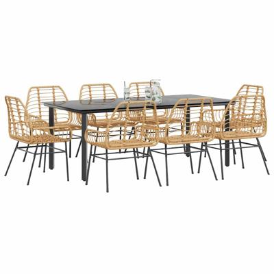 9-delige Tuinset poly rattan glas bruin