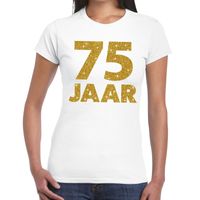 75e verjaardag cadeau t-shirt wit met goud voor dames XL  - - thumbnail