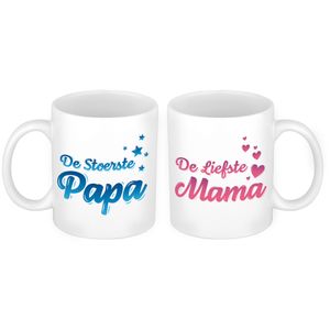 Liefste mama en stoerste papa mok - Cadeau beker set voor Papa en Mama