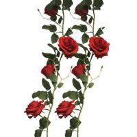 Kunstbloemen slinger rozen Emily - 2x - 145 cm - rood - guirlande - decoratie - bruiloft versiering