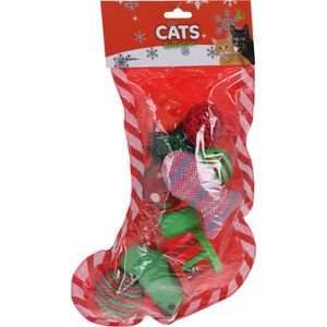 Kerstcadeau voor katten/poezen kerstsok met speeltjes