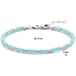 Armband Bolletjes zilver-glas zilverkleurig-aquablauw 3 mm 16-19 cm