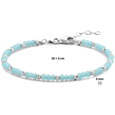 Armband Bolletjes zilver-glas zilverkleurig-aquablauw 3 mm 16-19 cm
