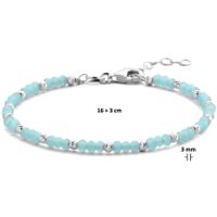 Armband Bolletjes zilver-glas zilverkleurig-aquablauw 3 mm 16-19 cm Armband Bolletjes zilver-glas zilverkleurig-aquablauw 3 mm 16-19 cm