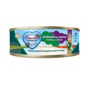 Renske kalkoen met eend hypoallergeen nat hondenvoer (blik 95 gr) 2 trays (48 x 95 g)