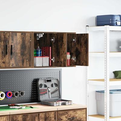 Garagewandkasten 2 st Spaanplaat gerookt eikenhout