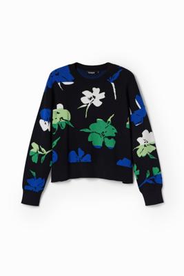 Oversized trui met bloemen - BLACK - XL