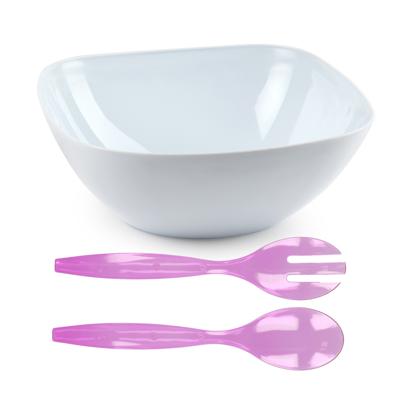 Salade/fruit diepe serveerschaal - wit - kunststof - 28 x 11 cm - met couvert/bestek in het purple