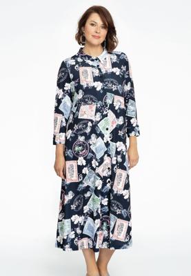 Yoek Blouse-jurk STAMPS | Blauw | Maat 50/52