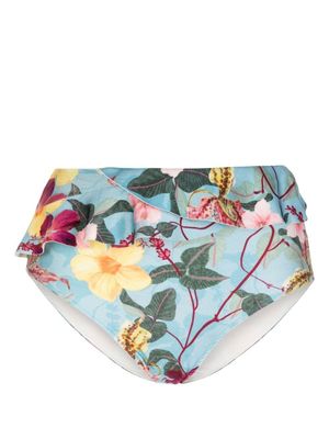 PatBO bas de bikini Hibiscus à volants - Bleu