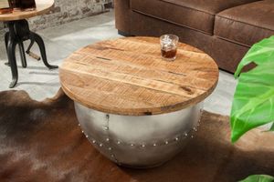 Ronde salontafel DRUMP STORAGE 70cm natuurlijk zilver mangohout met opbergruimte handgemaakt Industrieel - 38949