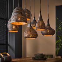 LifestyleFurn Hanglamp Astara 7-lamps, Metaal, Ø25cm - Zwart Bruin - thumbnail