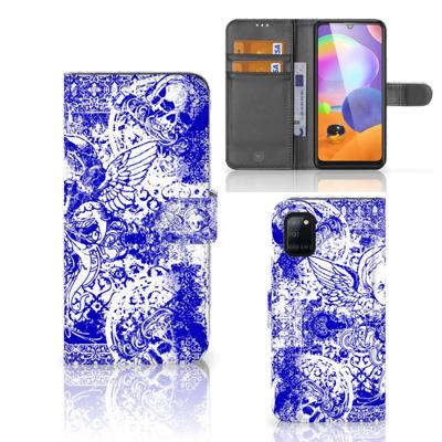 Telefoonhoesje met Naam Samsung Galaxy A31 Angel Skull Blauw