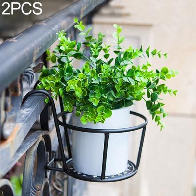 2 PC'S ijzeren metalen reling ingegoten plant planken opknoping bloempot rack (zwart)