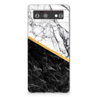 Google Pixel 6 | TPU | Siliconen hoesje | Marmer Wit Zwart - Origineel Cadeau Man