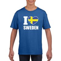 Blauw I love Zweden fan shirt kinderen - thumbnail