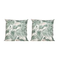 2x Bank/sier kussens met palm plant/bladeren print voor binnen en buiten 45 x 45 cm - Sierkussens - thumbnail