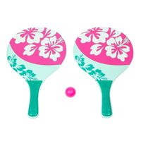 Houten beachball set groen/roze met bloemen print   -