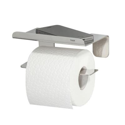 Tiger Colar Toiletrolhouder - zonder klep - met planchet - zelfklevend - gepolijst RVS 1314230346