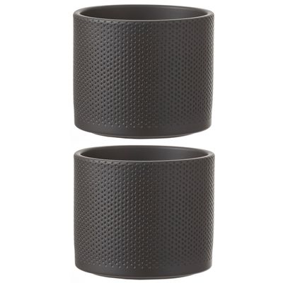 3x stuks bloempot in het relief donkergrijs keramiek voor kamerplant H14.5 x D17.5 cm