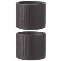 3x stuks bloempot in het relief donkergrijs keramiek voor kamerplant H14.5 x D17.5 cm