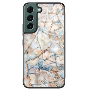 Samsung Galaxy S22 Plus glazen hardcase - Marmer bruin blauw