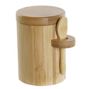 Items luxe Suikerpot Bamboe hout - lichtbruin - 7 x 10 cm - dispenser met lepel