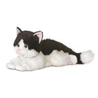 Aurora Pluche kat/poes - zwart/wit - 30 cm - Knuffeldieren katten - speelgoed