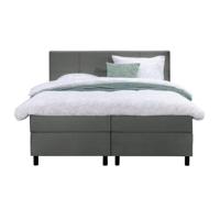 Leen Bakker - Boxspring Liv Geblokt - 160x200 Cm - Ronde Poot - Stof/Velvet - Grijs