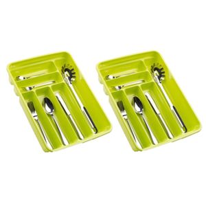 2x stuks bestekbakken/bestekhouders 6-vaks lime groen L40 x B30 x H7 cm