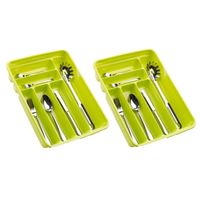 2x stuks bestekbakken/bestekhouders 6-vaks lime groen L40 x B30 x H7 cm