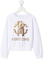 Roberto Cavalli Junior Sweat à imprimé logo motif léopard - Blanc