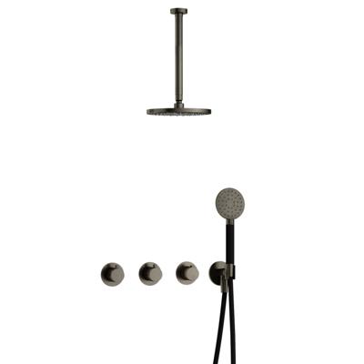 Hotbath Cobber - CB7067 - Inbouw Regendoucheset - Verouderd Ijzer - 2 Stopkranen - Thermostatisch - Plafondbuis 30 cm - Hoofddouche 200 mm - Ronde Handdouche 3 Standen - Waterbesparend