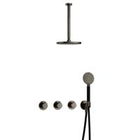 Hotbath Cobber - CB7067 - Inbouw Regendoucheset - Verouderd Ijzer - 2 Stopkranen - Thermostatisch - Plafondbuis 30 cm - Hoofddouche 200 mm - Ronde Handdouche 3 Standen - Waterbesparend
