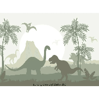 Designed4Kids wandvullend behang kinderkamer dino olijf-350 x 260 cm