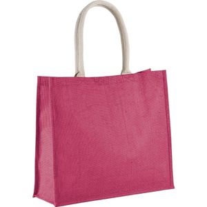 Jute fuchsia roze shopper/boodschappen tas 42 cm