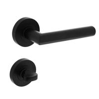 Deurkruk Bastian op ronde rozet 52x10mm met nokken + WC-sluiting 7mm mat zwart
