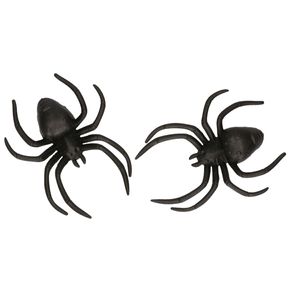 Fiestas Nep spinnen/spinnetjes 12 cm - zwart - 2x stuks - Horror/griezel thema decoratie beestjes   -