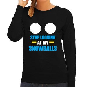 Apres ski trui Stop looking at my snowballs zwart dames - Wintersport sweater - Foute apres ski out