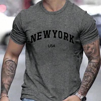 Bon&Bon Men's Letter Print T-Shirt - Grey Round Neck Summer Casual Tee Grey / XXXL