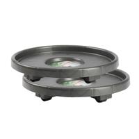 PlasticForte Plantenonderzetter - Set van 4x stuks - rond - 34 cm - antraciet - multiroller voor kam
