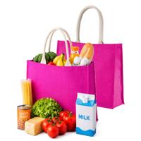 Jute boodschappen strandtas - 2x stuks - roze - 42 x 36 cm - Strandartikelen beach bags/shoppers